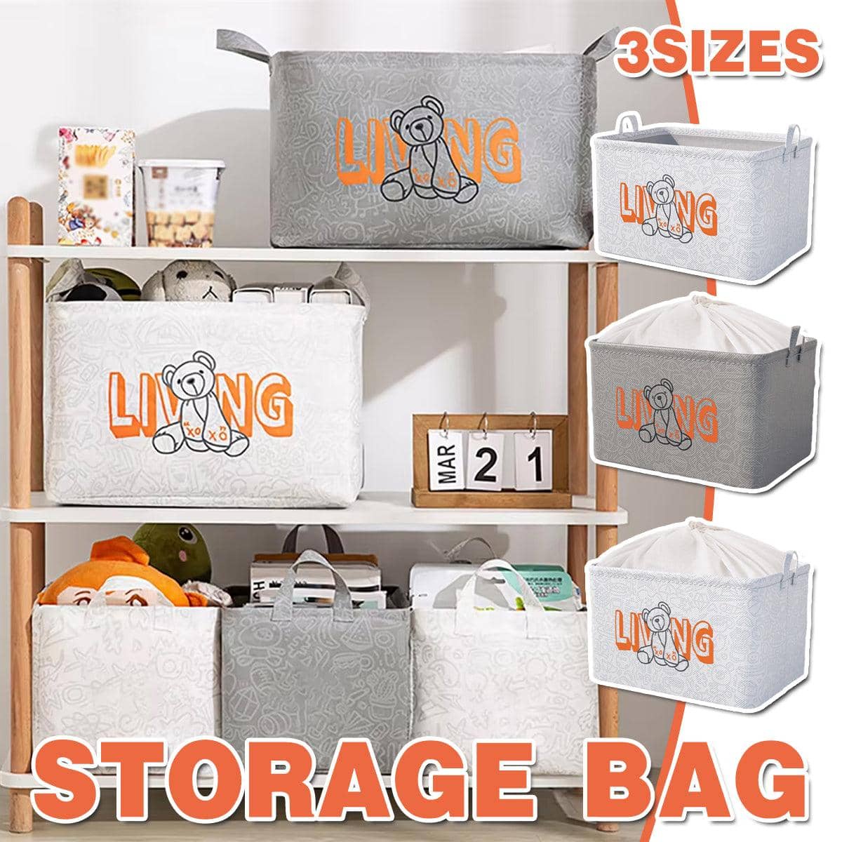 Foldable Clothes Storage Bag with Handles - White, Size M - view 2