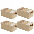 Foldable Clothes Storage Boxes with Transparent Lids, Set of 4 - Beige