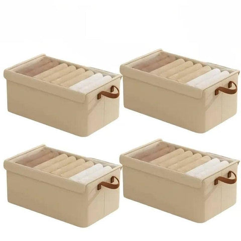 Foldable Clothes Storage Boxes with Transparent Lids, Set of 4 - Beige
