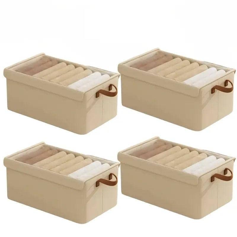 Foldable Clothes Storage Boxes with Transparent Lids, Set of 4 - Beige