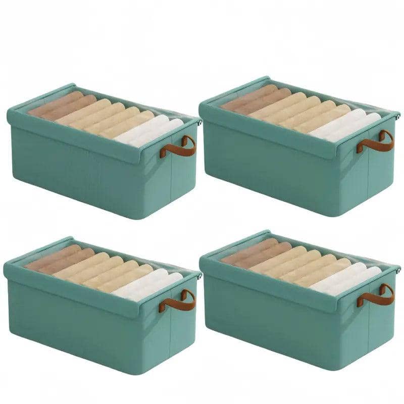 Foldable Clothes Storage Boxes with Transparent Lids, Set of 4 - Green