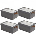 Foldable Clothes Storage Boxes with Transparent Lids, Set of 4 - Grey