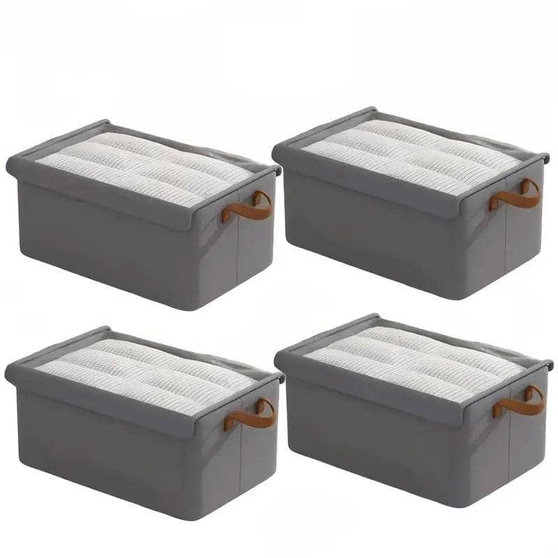 Foldable Clothes Storage Boxes with Transparent Lids, Set of 4 - Grey