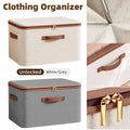 Foldable Clothing Storage Box with Lid and Zip, 40 x 30 x 21 cm - Beige - view 2