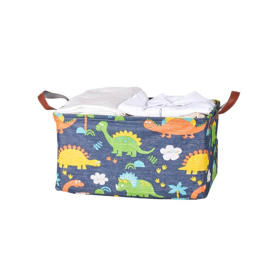 Foldable Cotton Linen Storage Baskets, Set of 2 - Dinosaur Print, Navy Blue