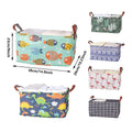 Foldable Cotton Linen Storage Baskets, Set of 2 - Fish Print, Mint Green - view 4