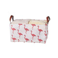 Foldable Cotton Linen Storage Baskets, Set of 2 - Flamingo Print, White and Pink