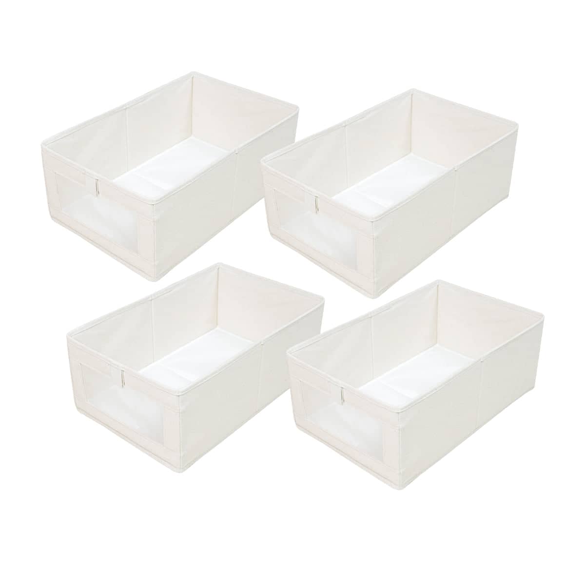 Foldable Cotton Linen Storage Boxes with Window - Beige, Pack of 4 - view 2