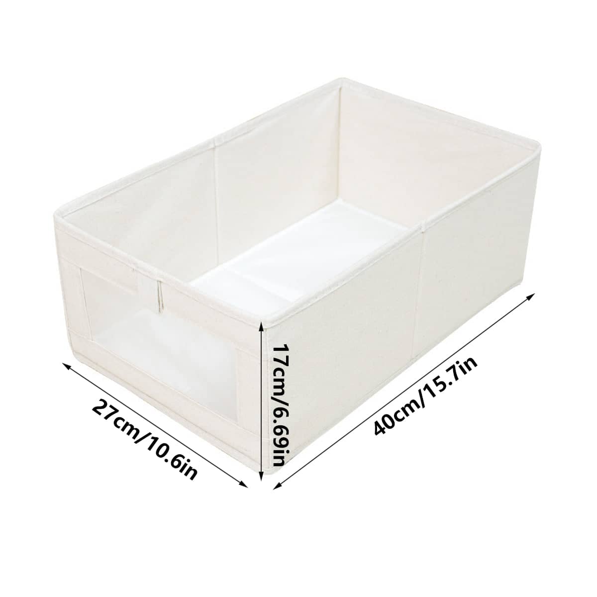 Foldable Cotton Linen Storage Boxes with Window - Beige, Pack of 4 - view 3