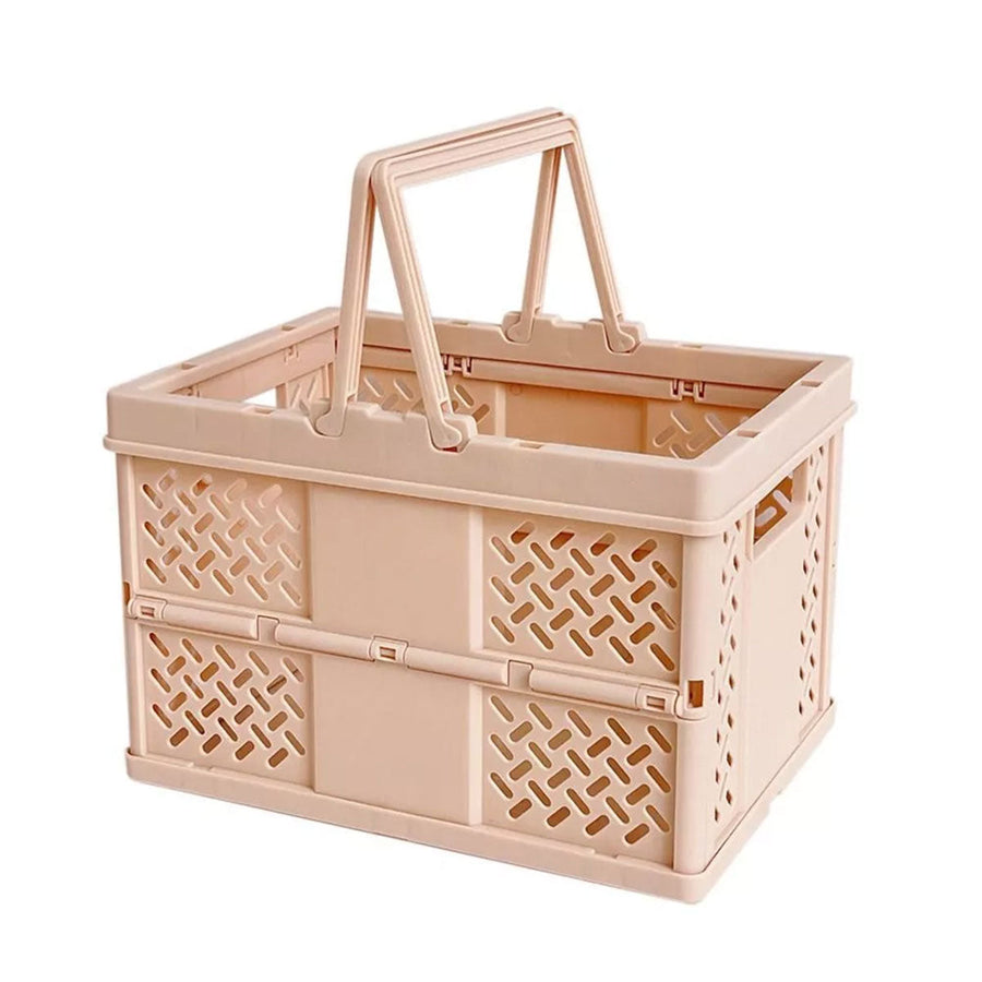 Foldable Desktop Storage Basket with Handles, 12.5 x 13.5 x 18.6 cm - Light Peach