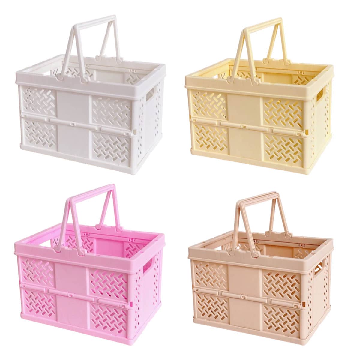 Foldable Desktop Storage Basket with Handles, 12.5 x 13.5 x 18.6 cm - Light Peach - view 3