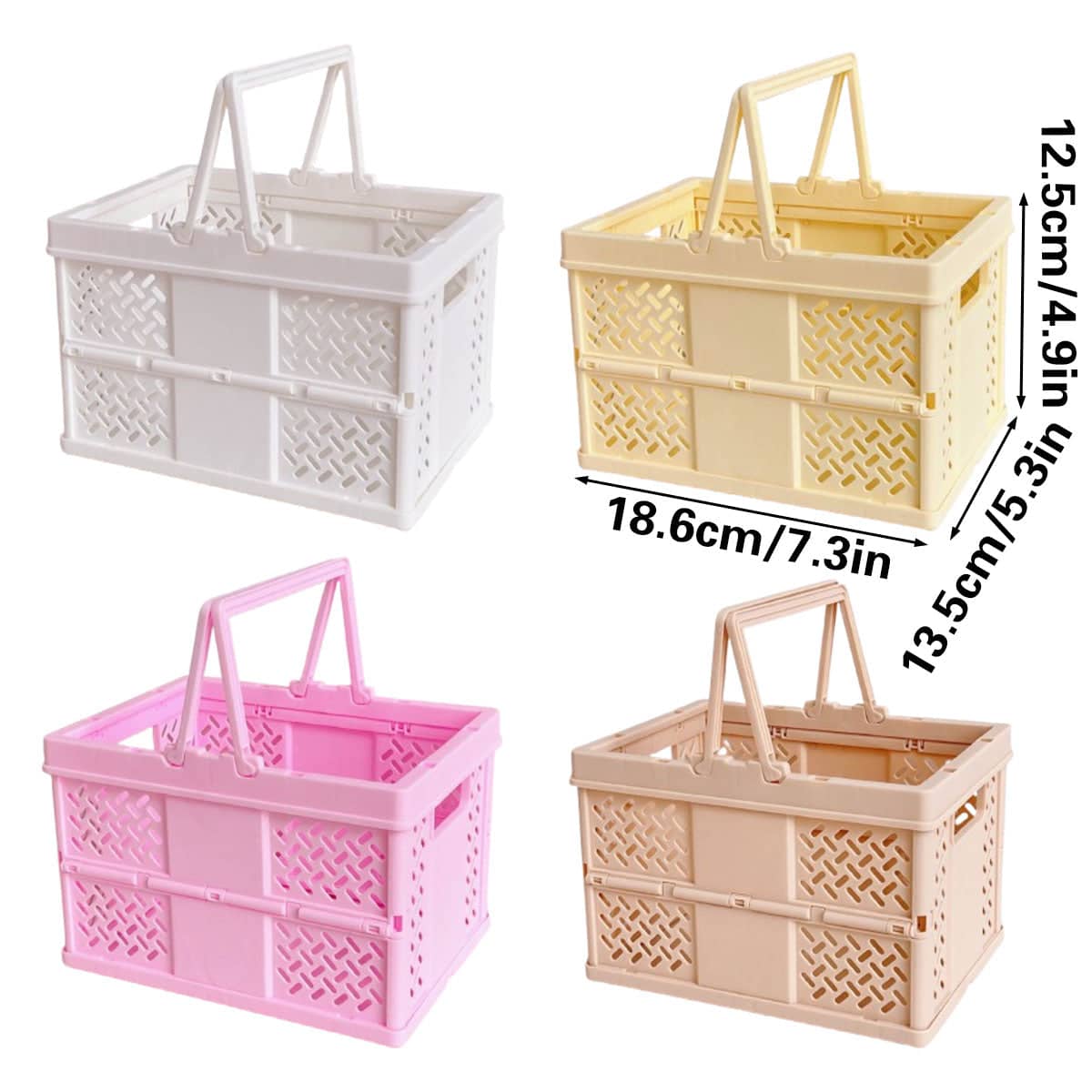 Foldable Desktop Storage Basket with Handles, 12.5 x 13.5 x 18.6 cm - Light Peach - view 4
