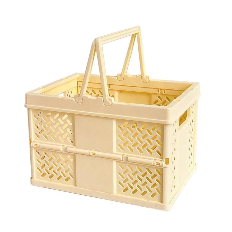 Foldable Desktop Storage Basket with Handles, 12.5 x 13.5 x 18.6 cm - Light Yellow
