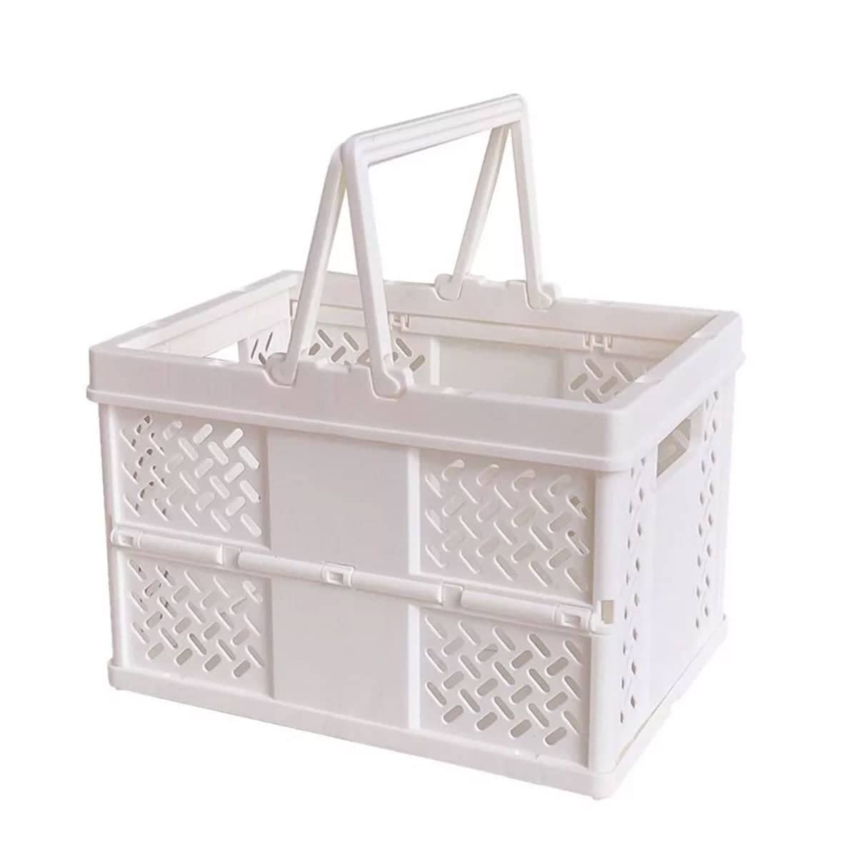 Foldable Desktop Storage Basket with Handles, 12.5 x 13.5 x 18.6 cm - White