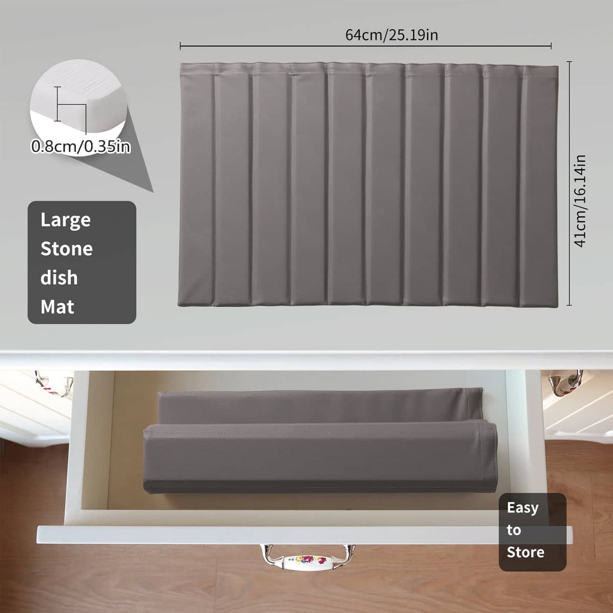 Foldable Diatomite Dish Drying Mat for Kitchen Countertop, Absorbent 64 x 41 cm - Grey - view 4