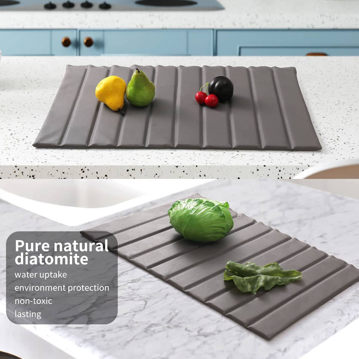 Foldable Diatomite Dish Drying Mat for Kitchen Countertop, Absorbent 64 x 41 cm - Grey - view 5