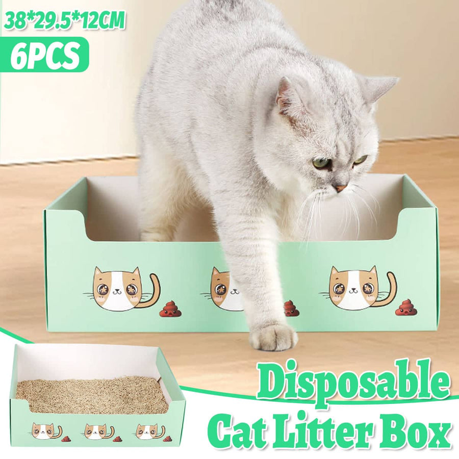 Foldable Disposable Cat Litter Box Toilet Tray for Outdoor Travel - Pack of 6