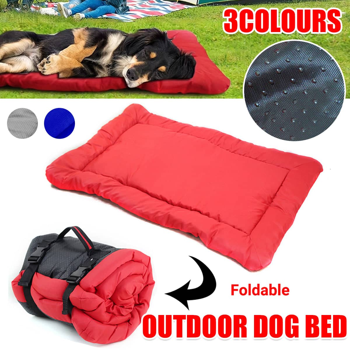 Foldable Dog Mat, Water Resistant Pet Bed - Red, 90 x 60cm - view 2