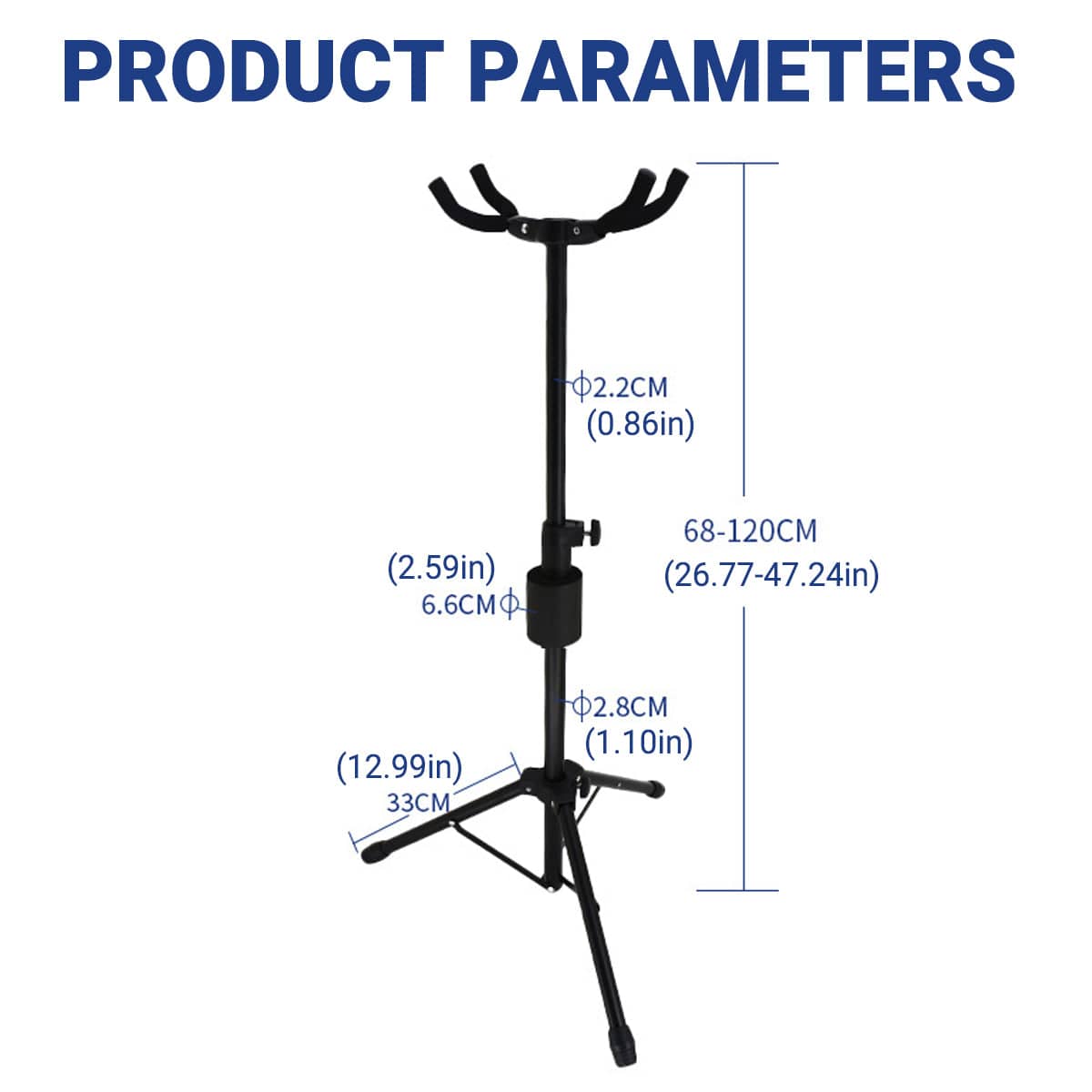 Foldable Double Head Guitar Stand Adjustable Floor Rack with Sponge Cushions - Black - view 3