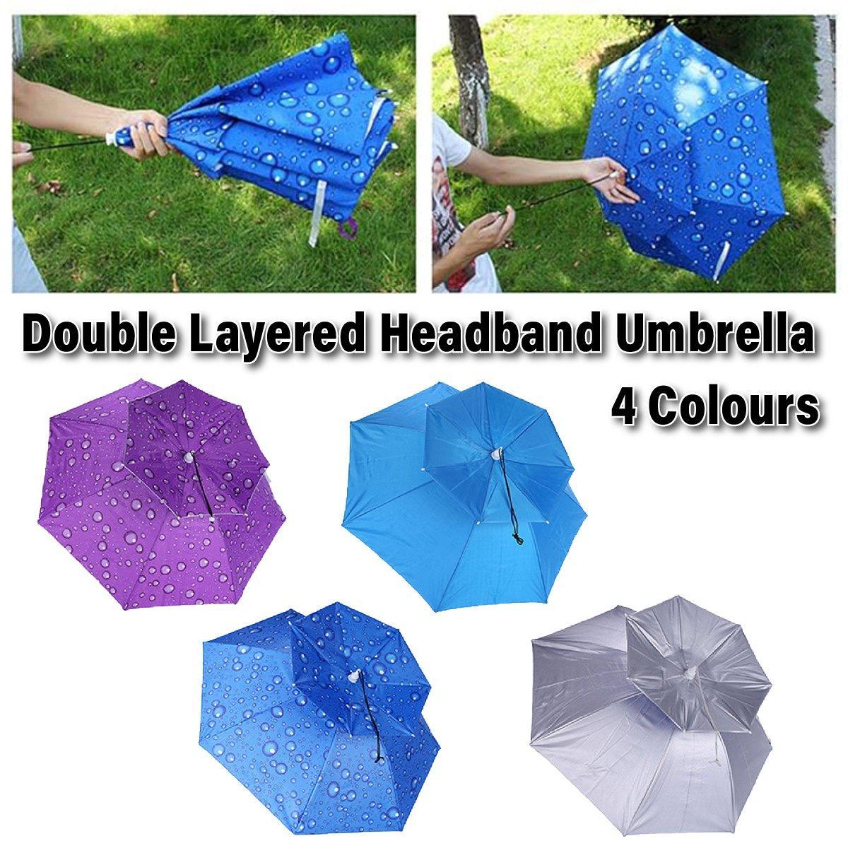 Foldable Double-Layer Fishing Umbrella Hat - Blue Raindrop Print - view 2