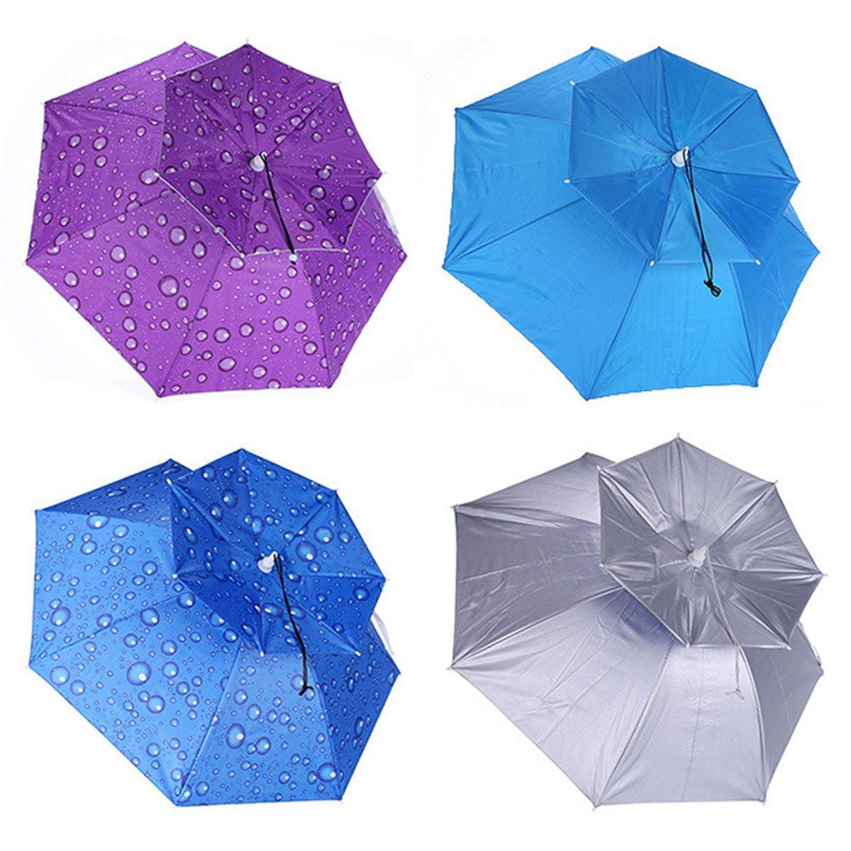Foldable Double-Layer Fishing Umbrella Hat - Blue Raindrop Print - view 3