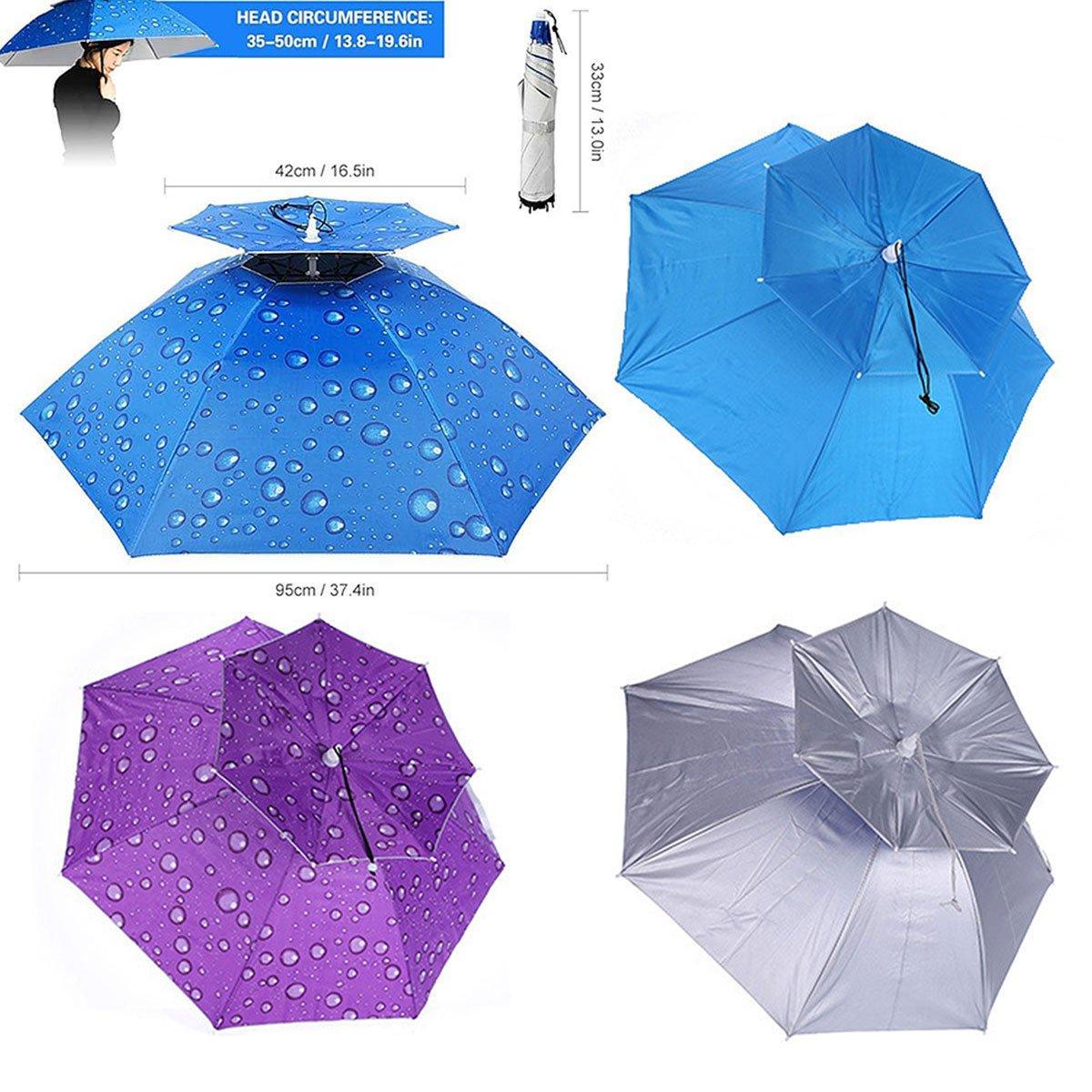 Foldable Double-Layer Fishing Umbrella Hat - Blue Raindrop Print - view 4
