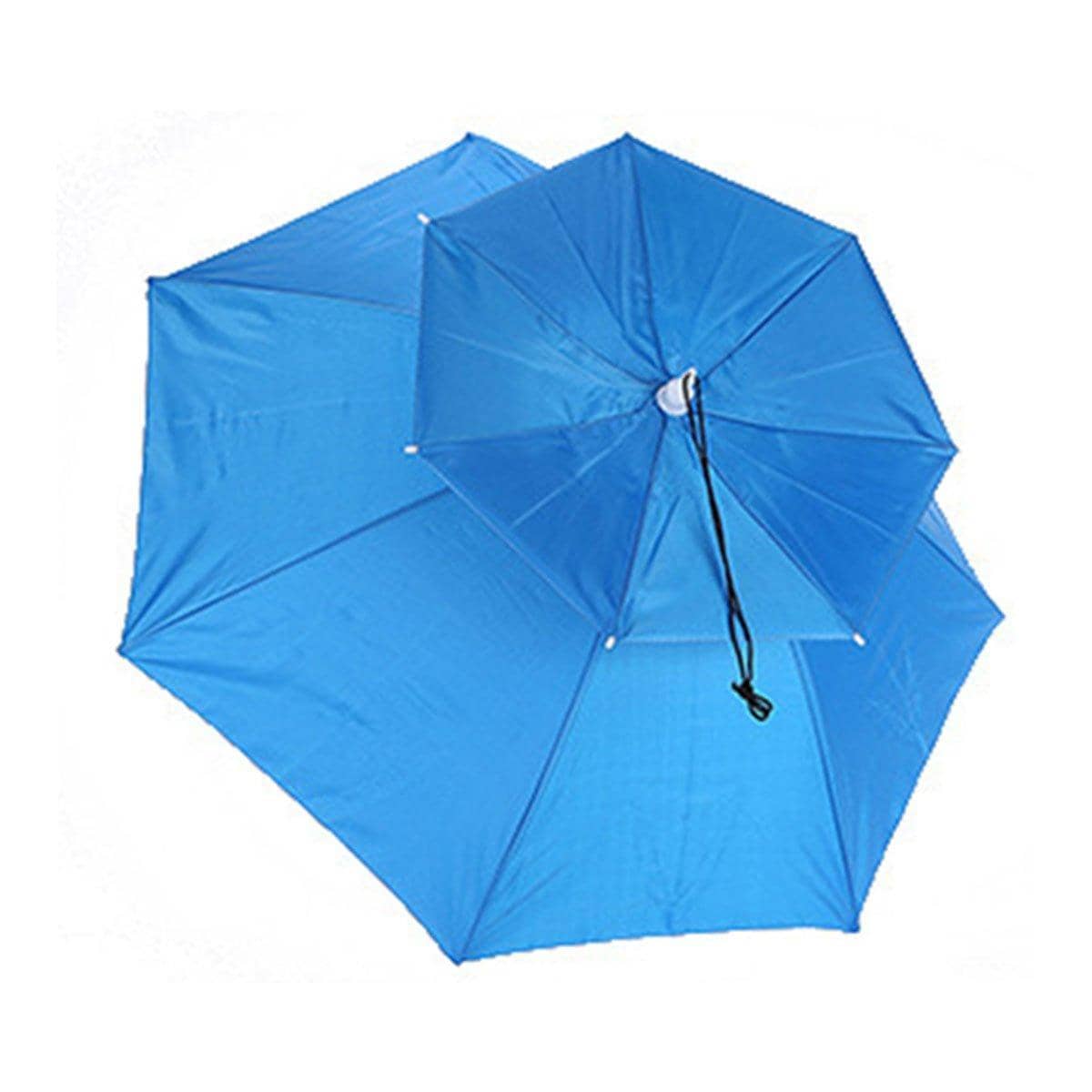 Foldable Double-Layer Fishing Umbrella Hat - Light Blue