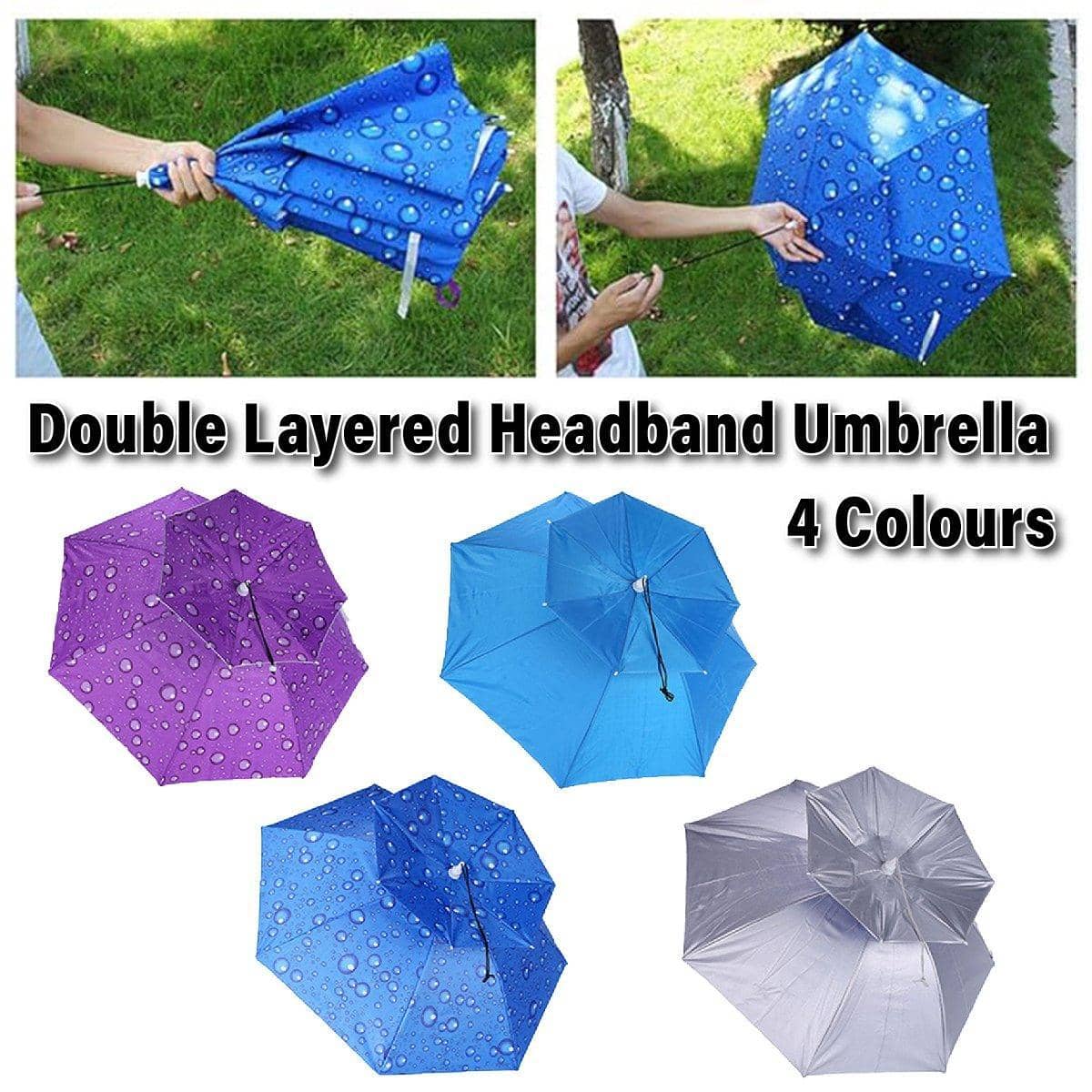Foldable Double-Layer Fishing Umbrella Hat - Light Blue - view 2