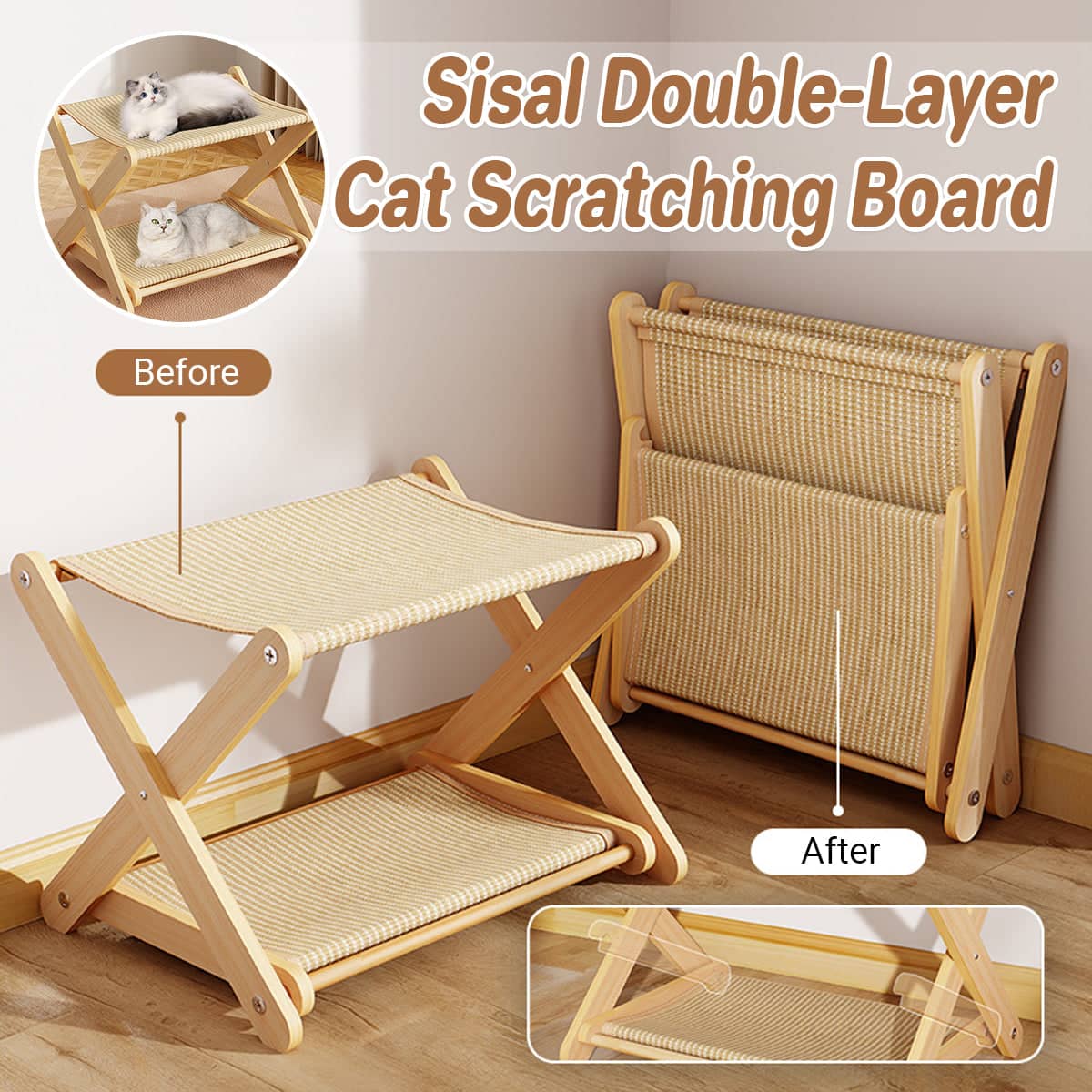 Foldable Double-Layer Sisal Cat Scratching Board for Indoor Cats