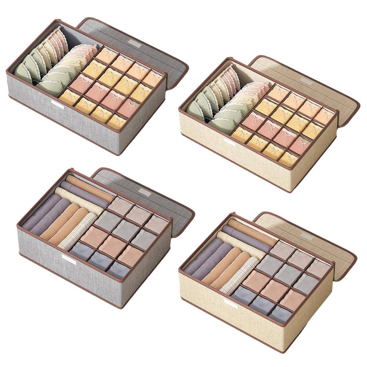Foldable Drawer Organiser Boxes for Socks and Underwear, Set of 2 - Beige - view 3