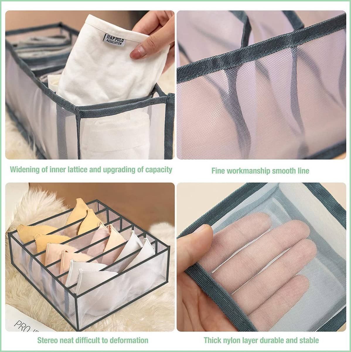 Foldable Drawer Organiser Divider - Grey with 6 Boxes (6 Grid Bra Box) - view 5