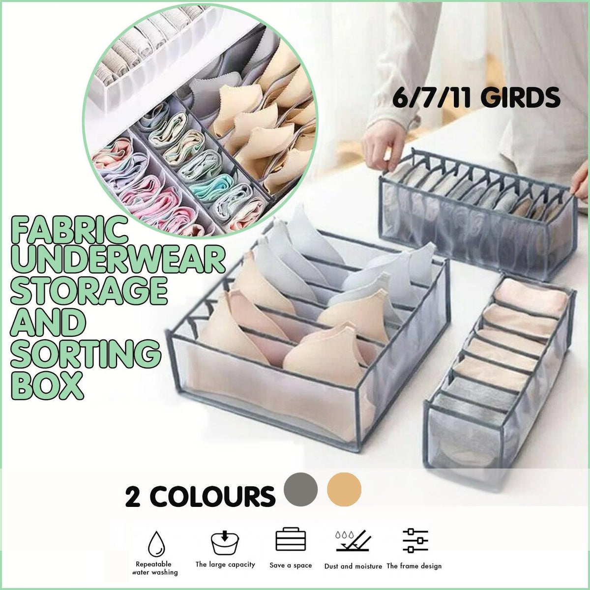 Foldable Drawer Organiser Divider - White with 11 Boxes (11 Grid Socks Box) - view 2