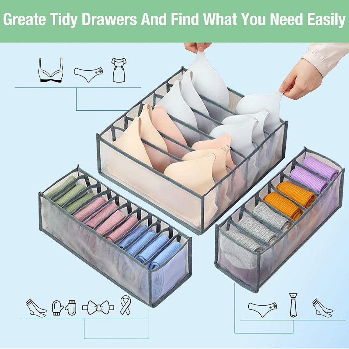 Foldable Drawer Organiser Divider - White with 11 Boxes (11 Grid Socks Box) - view 4