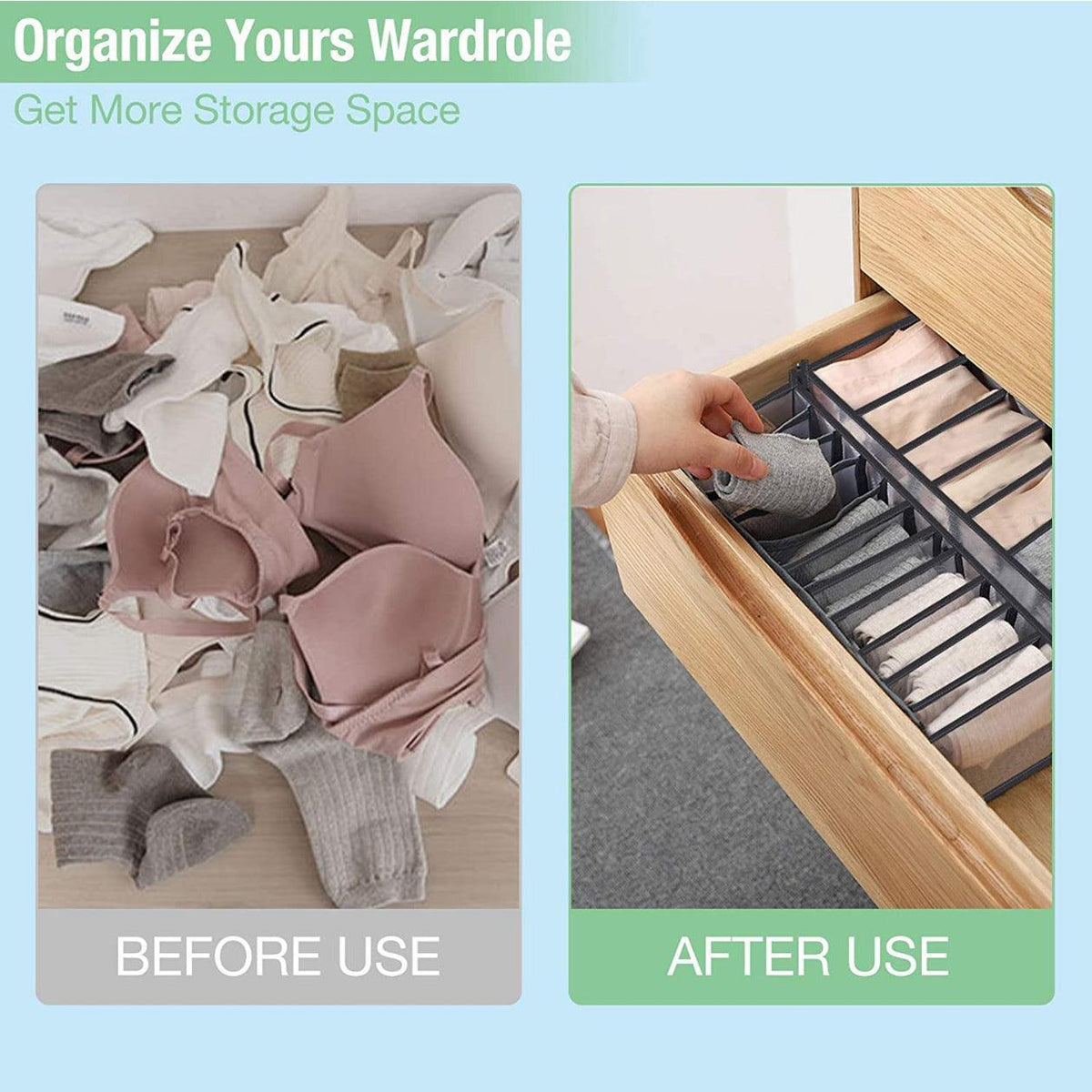 Foldable Drawer Organiser Divider - White with 11 Boxes (11 Grid Socks Box) - view 8