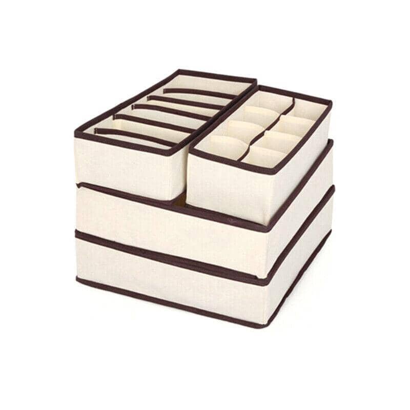 Foldable Drawer Organiser Set for Bras, Socks and Underwear - Beige, Set of 4