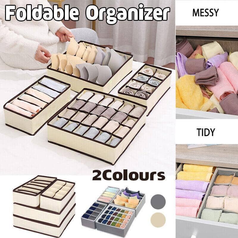 Foldable Drawer Organiser Set for Bras, Socks and Underwear - Beige, Set of 4 - view 2