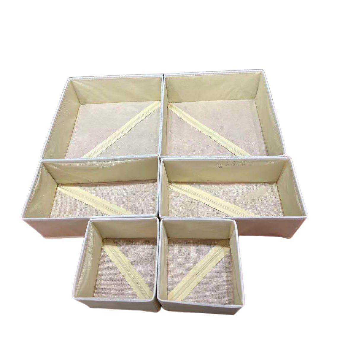 Foldable Drawer Organiser Storage Boxes, Set of 6 - Beige