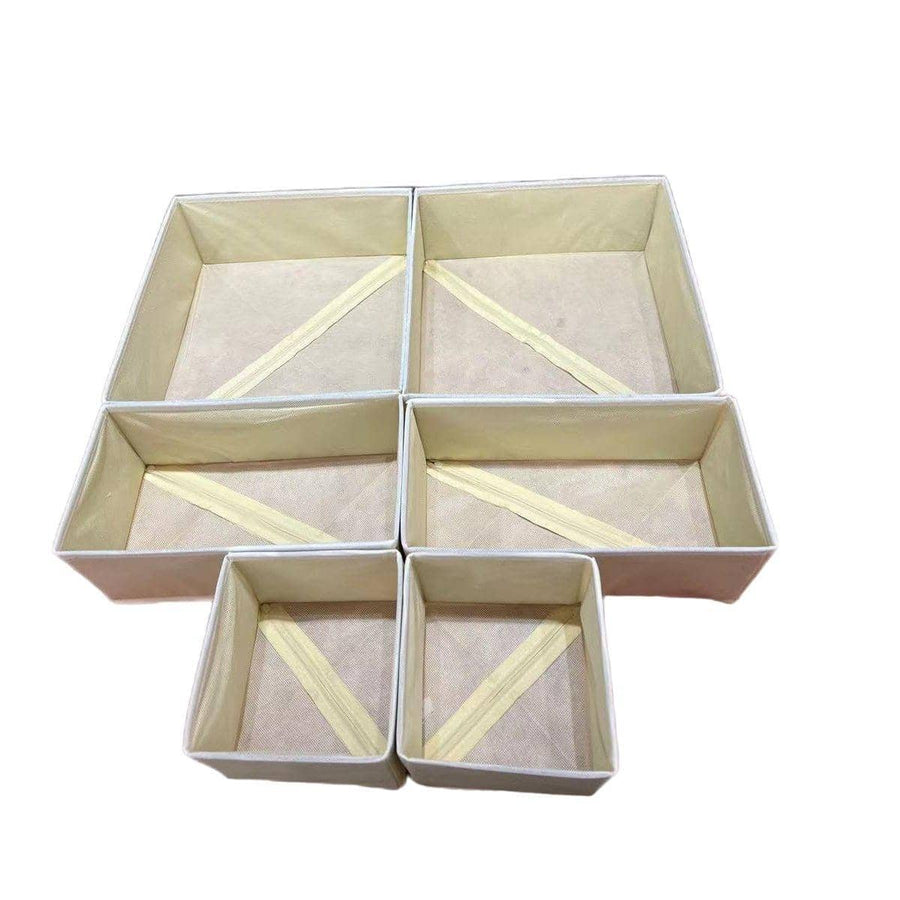 Foldable Drawer Organiser Storage Boxes, Set of 6 - Beige