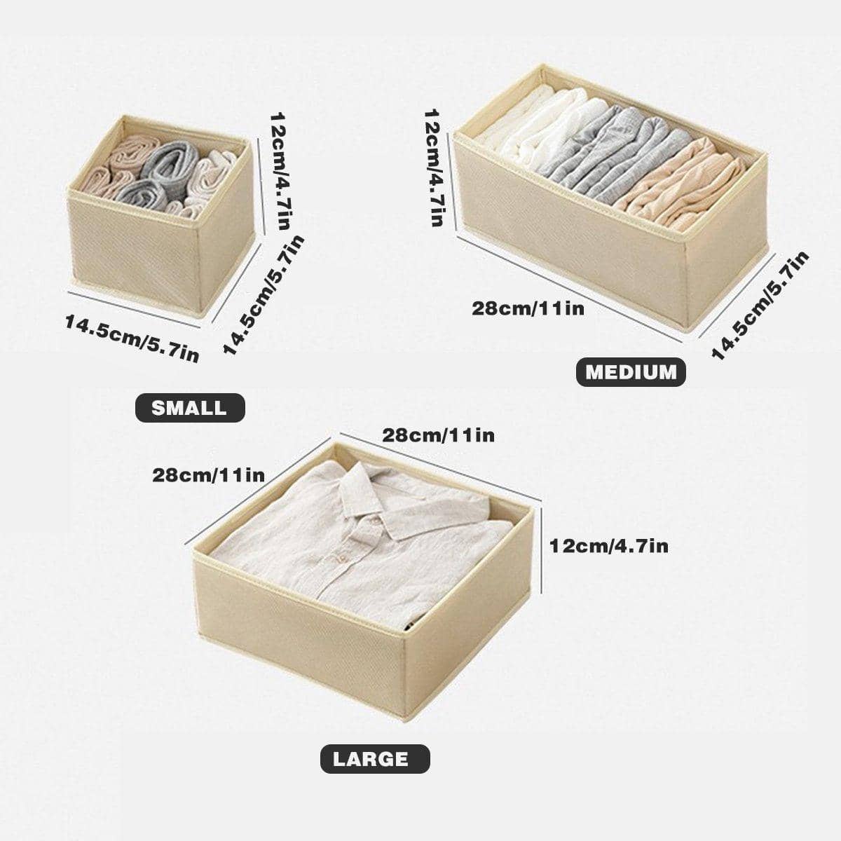 Foldable Drawer Organiser Storage Boxes, Set of 6 - Beige - view 4