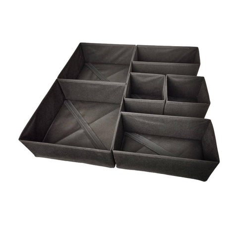 Foldable Drawer Organiser Storage Boxes, Set of 6 - Black