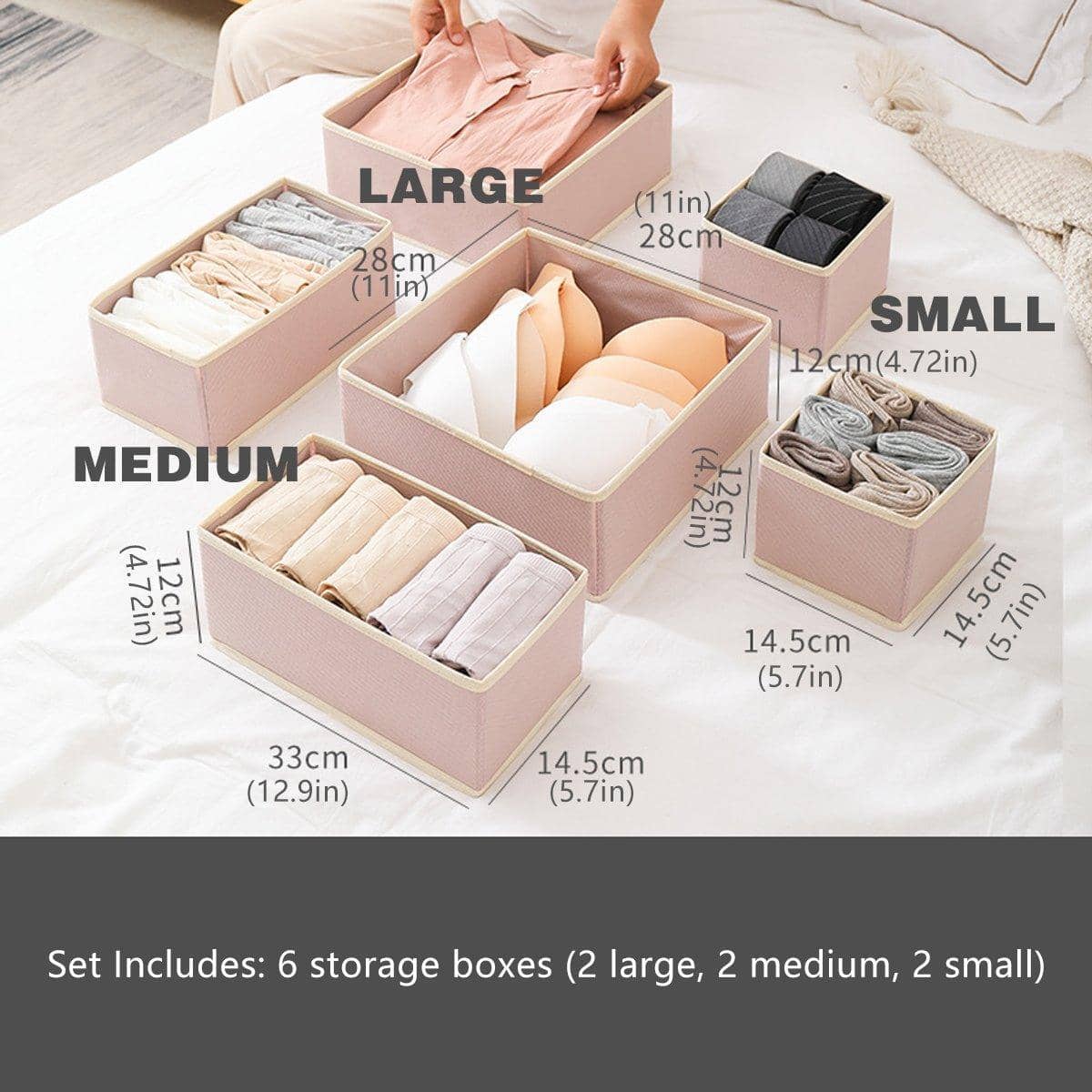 Foldable Drawer Organiser Storage Boxes, Set of 6 - Dark Grey - view 5