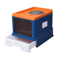 Foldable Enclosed Cat Litter Box with Drawer - Blue and Orange