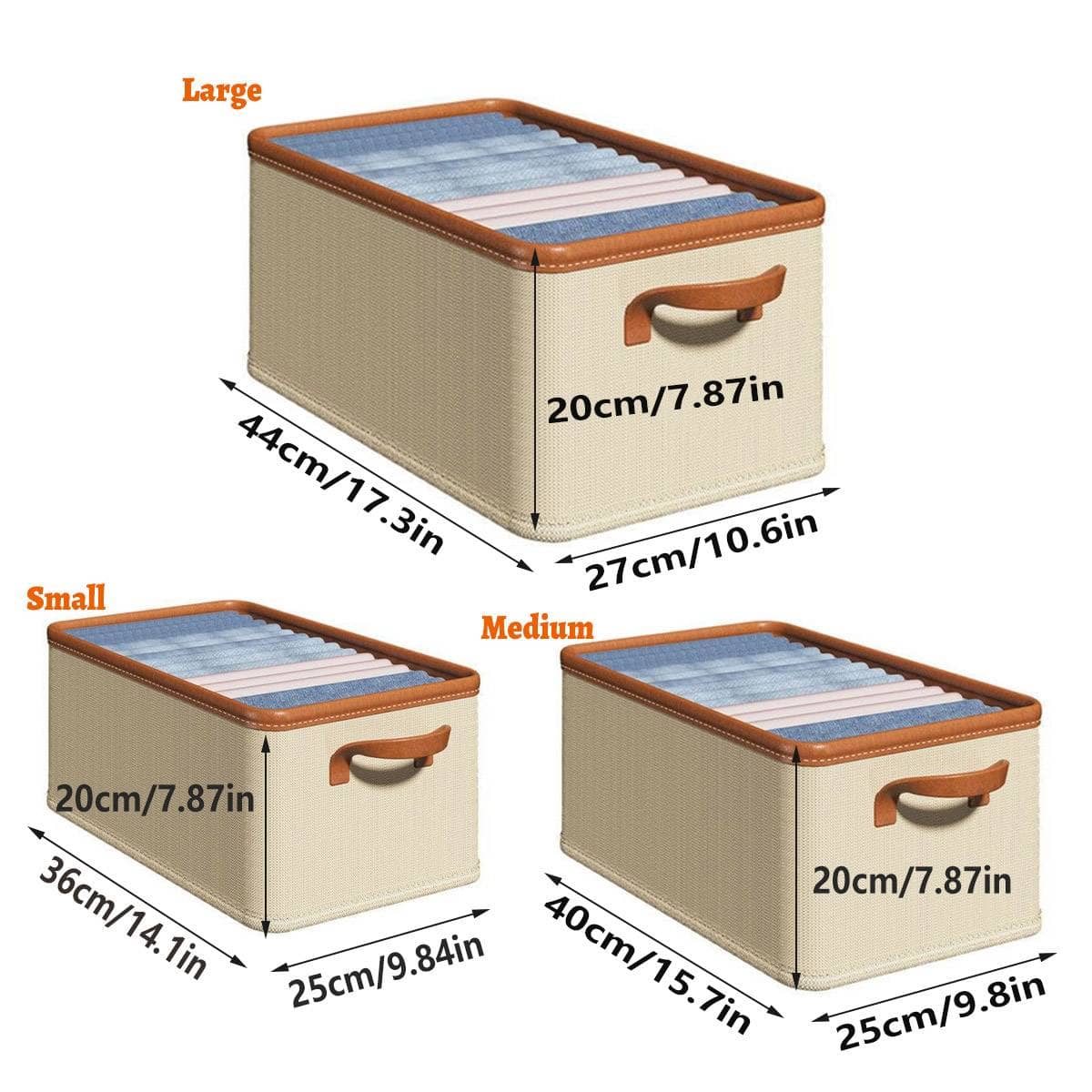 Foldable Fabric Clothes Storage Box Organiser, Pack of 3 Sizes - view 3