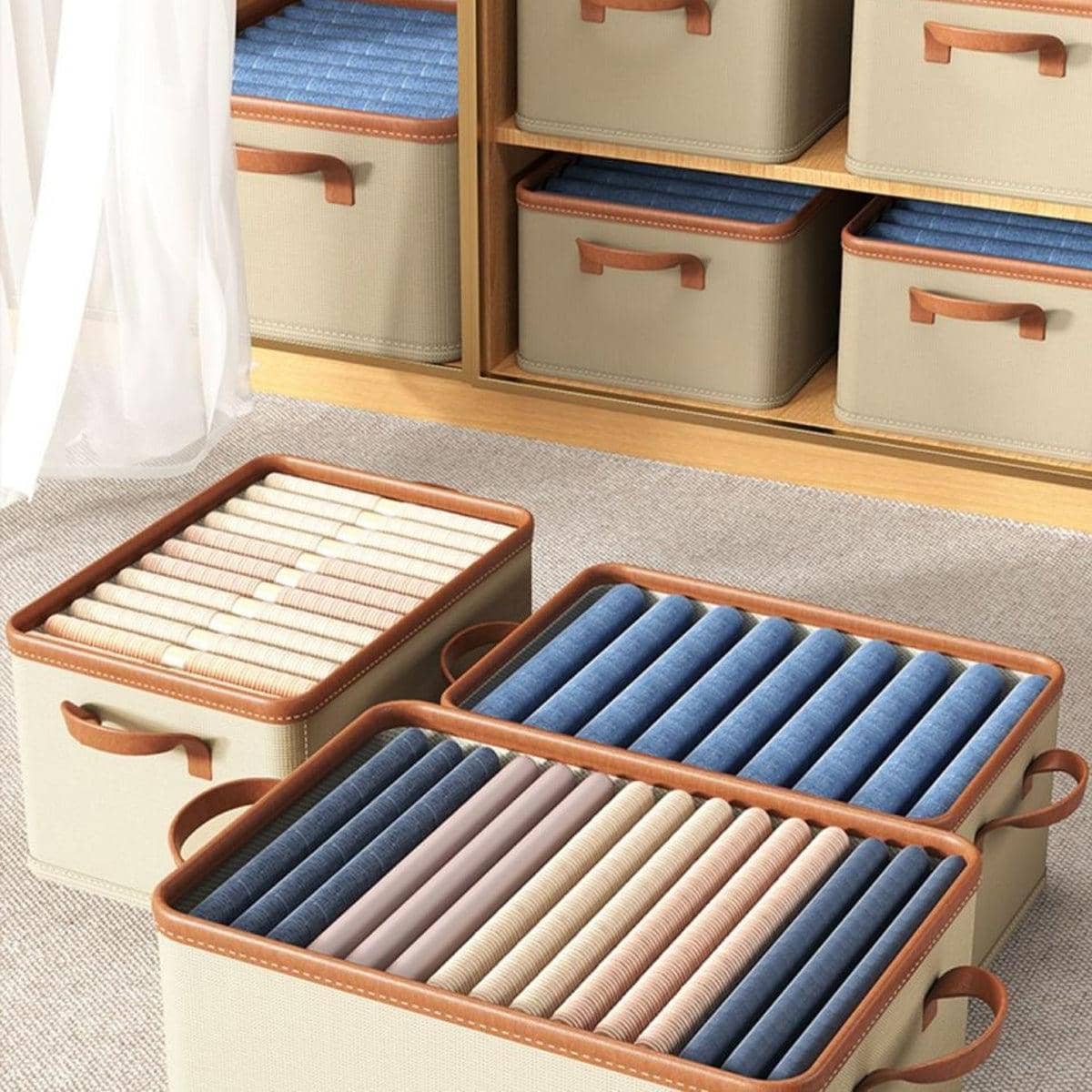 Foldable Fabric Clothes Storage Box Organiser, Pack of 3 Sizes - view 5
