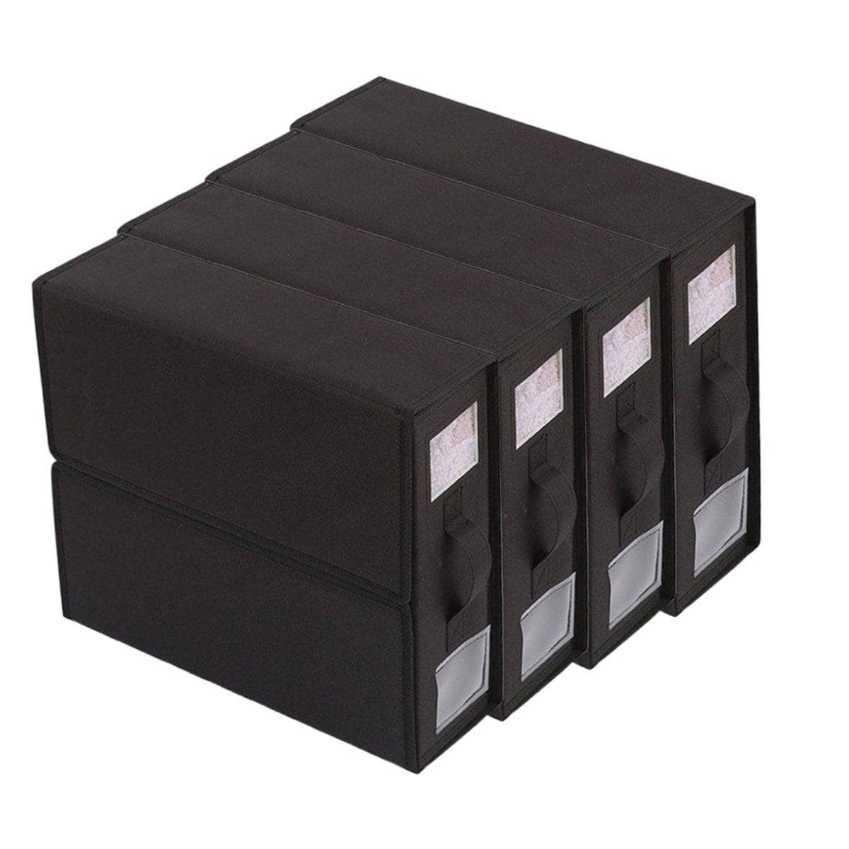 Foldable Fabric Storage Boxes with Handle, Set of 4 - Black
