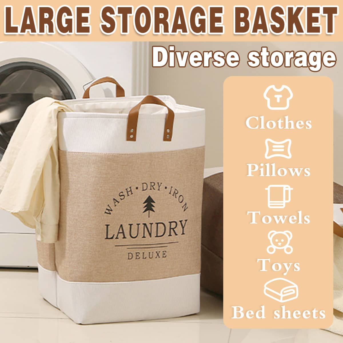 Foldable Faux Linen Laundry Basket Clothes Storage Bin Dirty Clothes Hamper