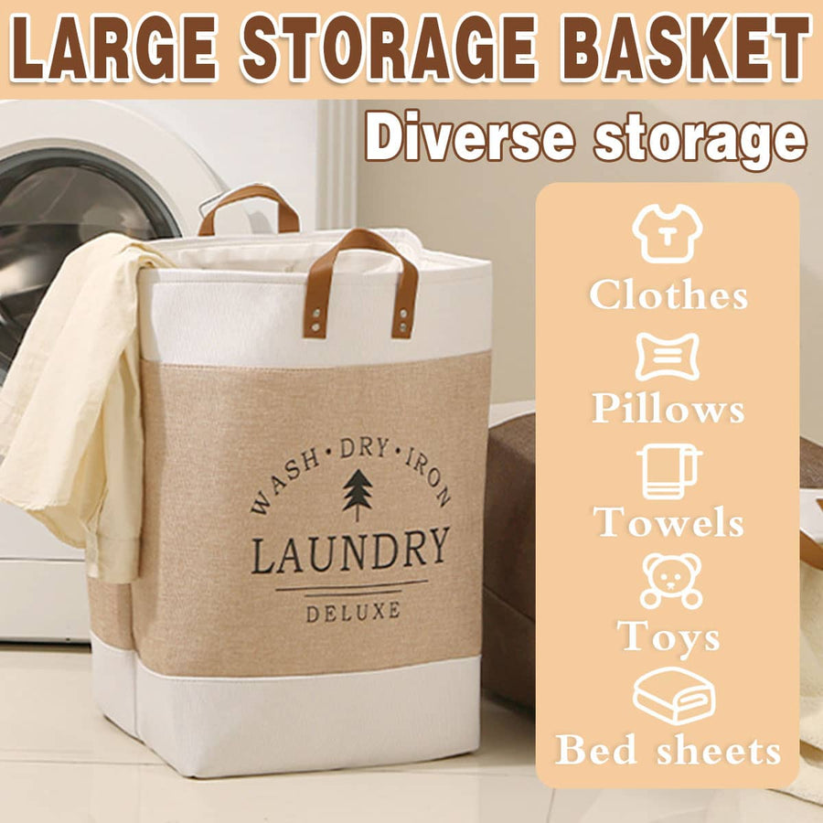 Foldable Faux Linen Laundry Basket Clothes Storage Bin Dirty Clothes Hamper