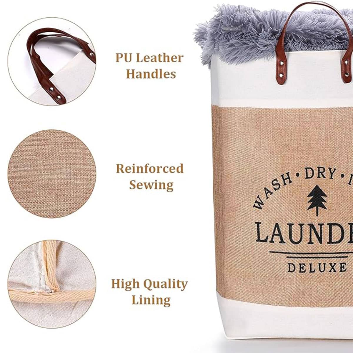 Foldable Faux Linen Laundry Basket Clothes Storage Bin Dirty Clothes Hamper - view 4