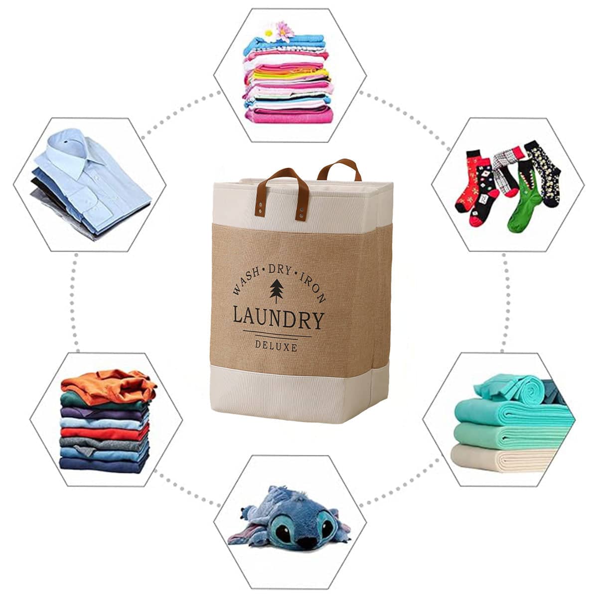 Foldable Faux Linen Laundry Basket Clothes Storage Bin Dirty Clothes Hamper - view 5
