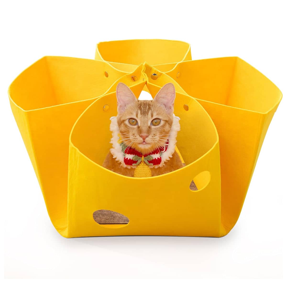 Foldable Felt Cat Nest Semi Enclosed Cat Tunnel and House Bed with Feather Toy - view 2